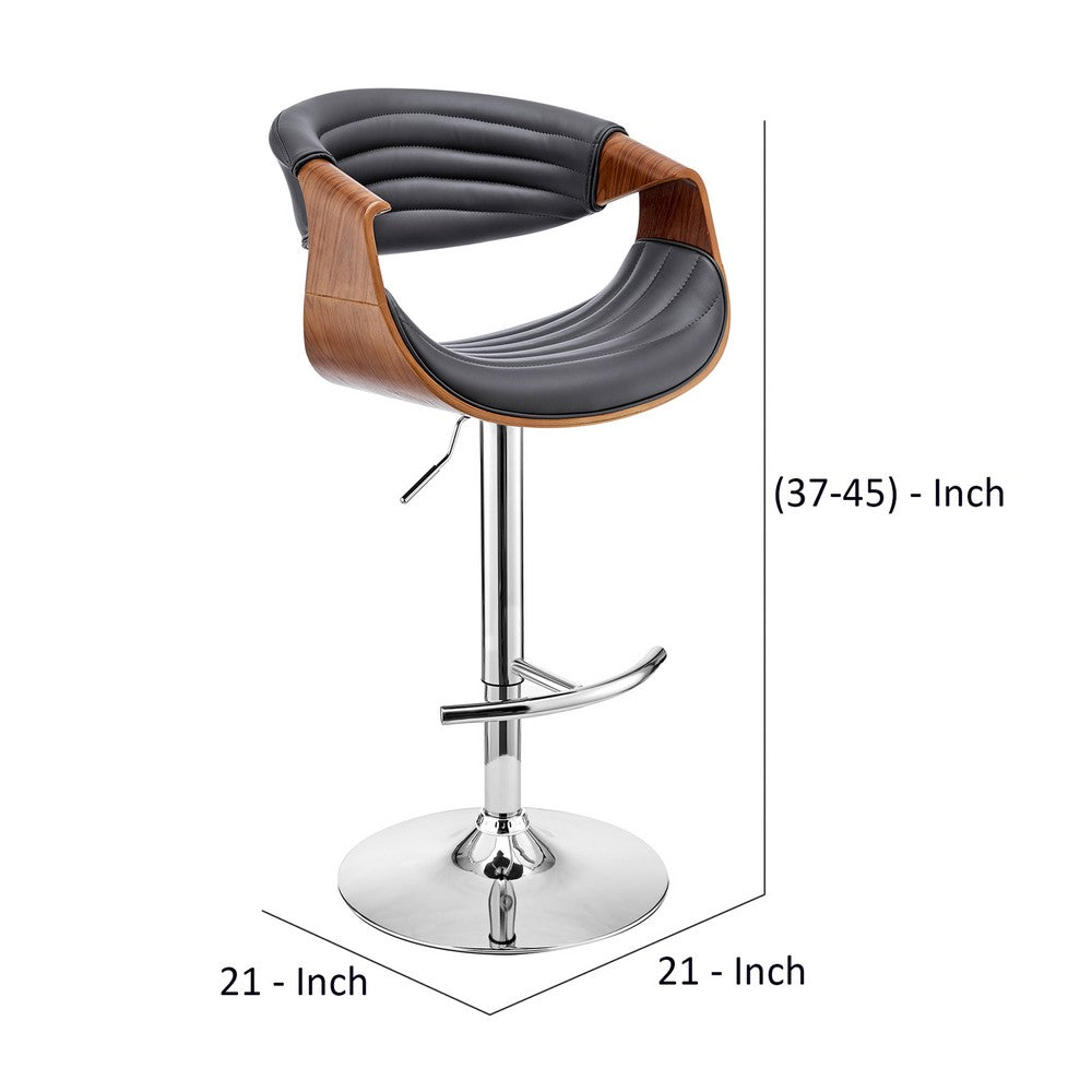 Adjustable Barstool with Faux Leather and Bucket Seat, Brown and Gray - BM270013