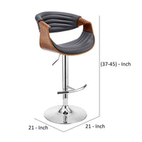 Adjustable Barstool with Faux Leather and Bucket Seat, Brown and Gray - BM270013