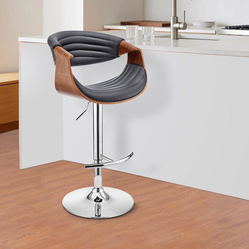 Adjustable Barstool with Faux Leather and Bucket Seat, Brown and Gray - BM270013