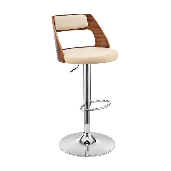 Adjustable Barstool with Open Wooden Back, Cream and Brown - BM270014