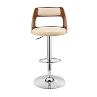 Adjustable Barstool with Open Wooden Back, Cream and Brown - BM270014