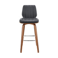 Swivel Barstool with Channel Stitching and Wooden Support, Black and Brown - BM270029