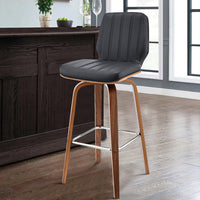 Swivel Barstool with Channel Stitching and Wooden Support, Black and Brown - BM270029