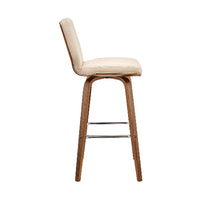Swivel Barstool with Channel Stitching and Wooden Support, Brown and Cream - BM270030