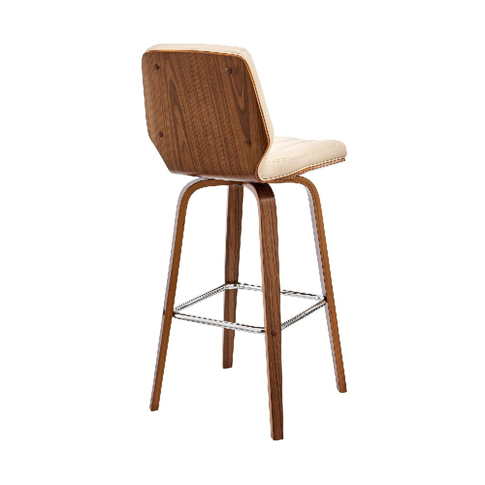 Swivel Barstool with Channel Stitching and Wooden Support, Brown and Cream - BM270030