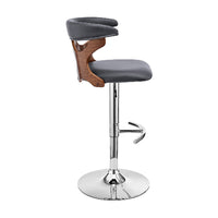 Adjustable Barstool with Curved Cut Out Wooden Back, Brown and Gray - BM270035