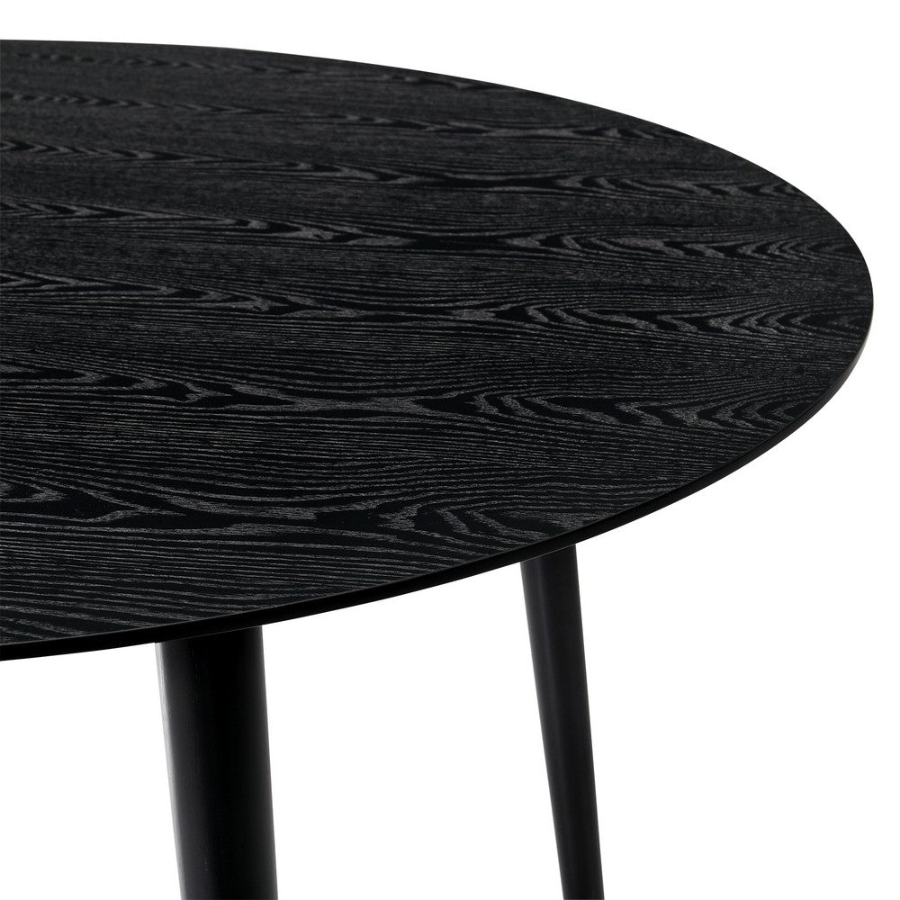 Round Dining Table with Wood and Tapered Legs, Black - BM270106