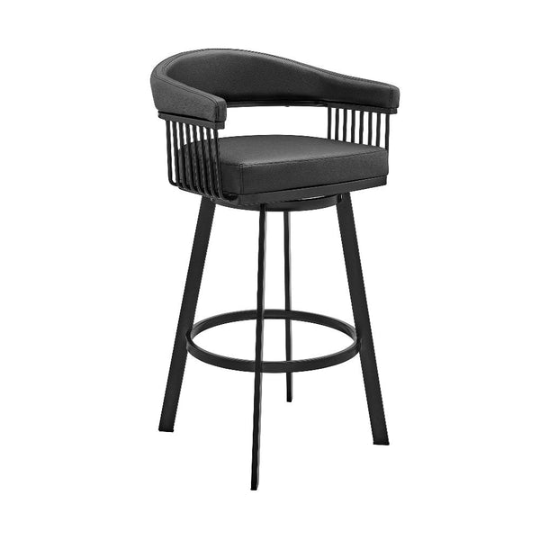 Swivel Barstool with Open Metal Frame and Slatted Arms, Black - BM270138