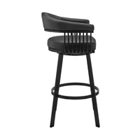 Swivel Barstool with Open Metal Frame and Slatted Arms, Black - BM270138