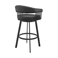 Swivel Barstool with Open Metal Frame and Slatted Arms, Black - BM270138