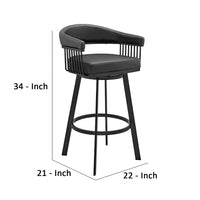 Swivel Barstool with Open Metal Frame and Slatted Arms, Black - BM270138