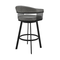 Swivel Barstool with Open Metal Frame and Slatted Arms, Gray and Black - BM270142