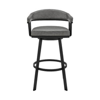 Swivel Barstool with Open Design Metal Frame and Slatted Arms, Gray and Black - BM270143