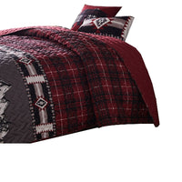 2 Piece Twin Quilt Set with Bear and Plaid Pattern, Gray and Red - BM270176