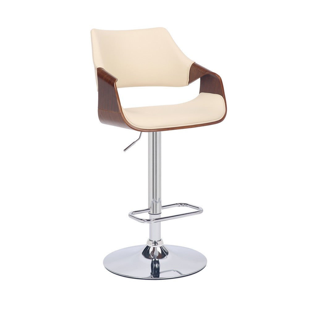 Bar Stool with Curved Leatherette Back and Seat, Cream - BM270407