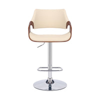 Bar Stool with Curved Leatherette Back and Seat, Cream - BM270407