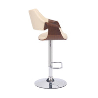 Bar Stool with Curved Leatherette Back and Seat, Cream - BM270407