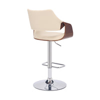 Bar Stool with Curved Leatherette Back and Seat, Cream - BM270407