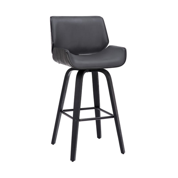30 Inch Bar Stool with Curved Padded Back and Seat, Gray - BM270436