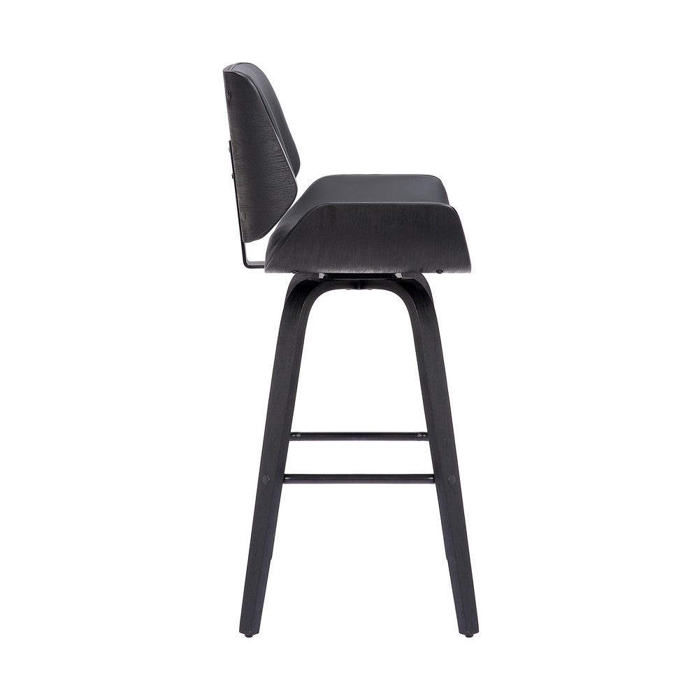 30 Inch Bar Stool with Curved Padded Back and Seat, Gray - BM270436