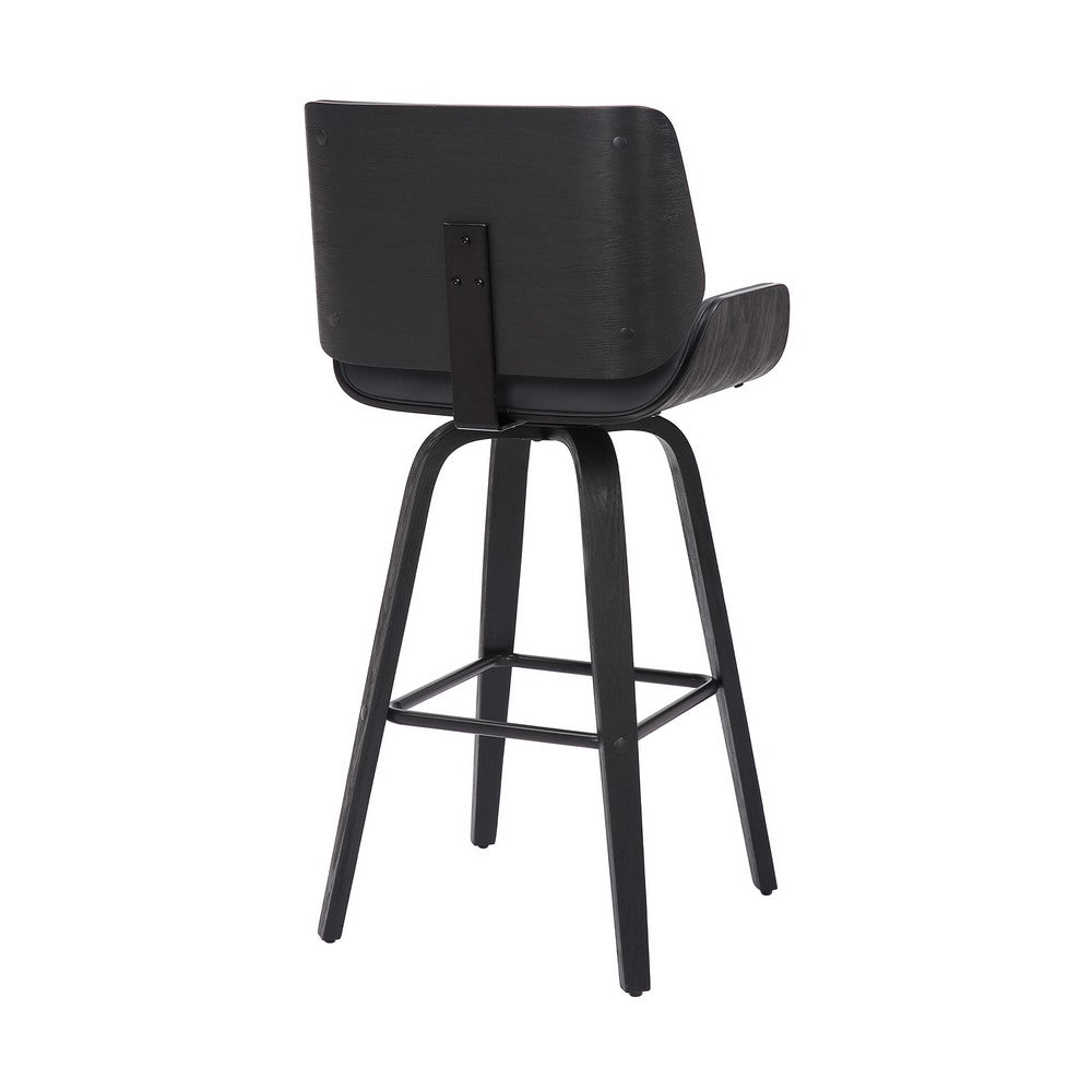 30 Inch Bar Stool with Curved Padded Back and Seat, Gray - BM270436