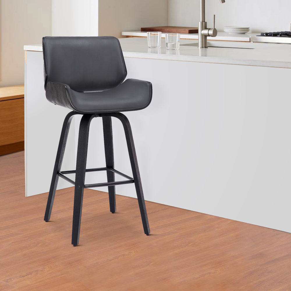 30 Inch Bar Stool with Curved Padded Back and Seat, Gray - BM270436