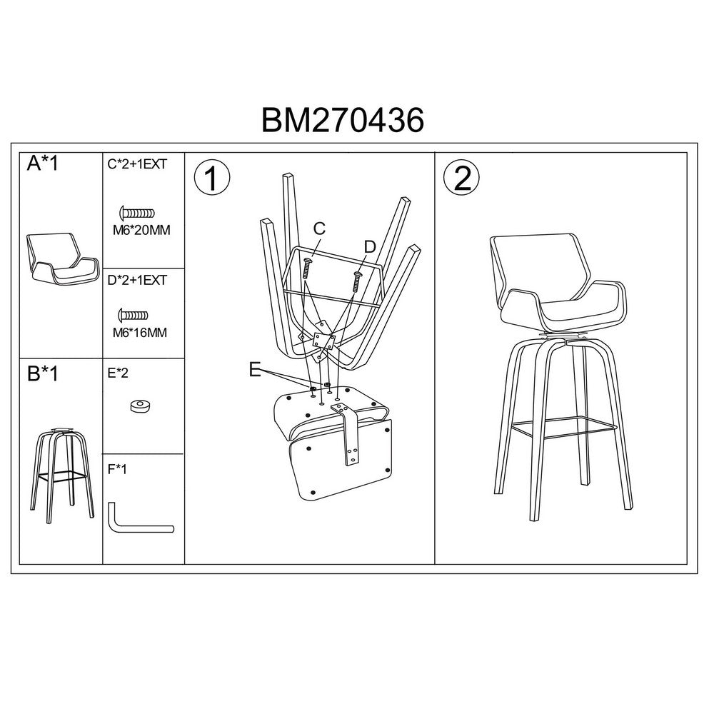 30 Inch Bar Stool with Curved Padded Back and Seat, Gray - BM270436