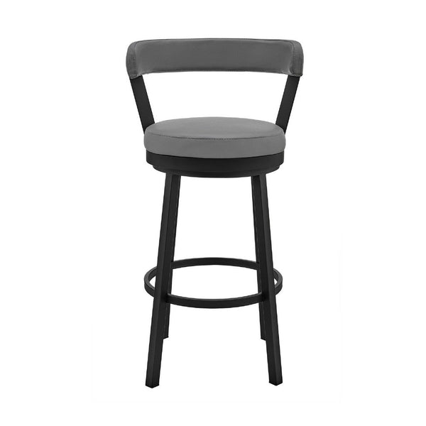 Swivel Counter Barstool with Curved Open Back and Metal Legs, Light Gray - BM271140