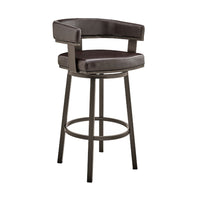 Swivel Counter Barstool with Curved Open Back and Metal Legs, Dark Brown - BM271146