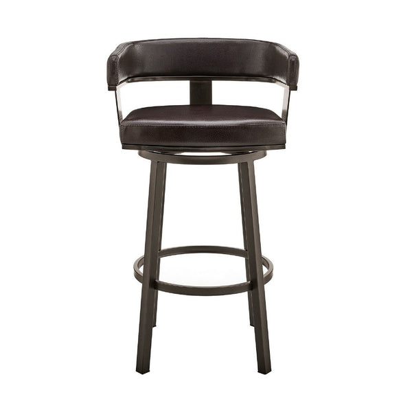 Swivel Counter Barstool with Curved Open Back and Metal Legs, Dark Brown - BM271146