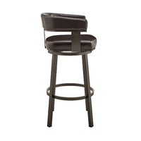 Swivel Counter Barstool with Curved Open Back and Metal Legs, Dark Brown - BM271146