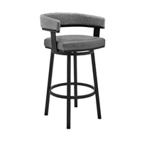 Swivel Counter Barstool with Curved Open Back and Metal Legs, Black and Gray - BM271148