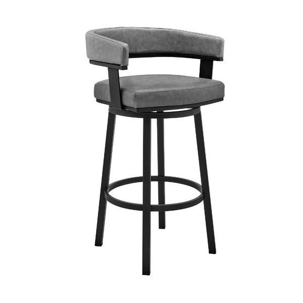 Swivel Counter Barstool with Curved Open Back and Metal Legs, Black and Gray - BM271148