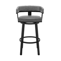 Swivel Counter Barstool with Curved Open Back and Metal Legs, Black and Gray - BM271148