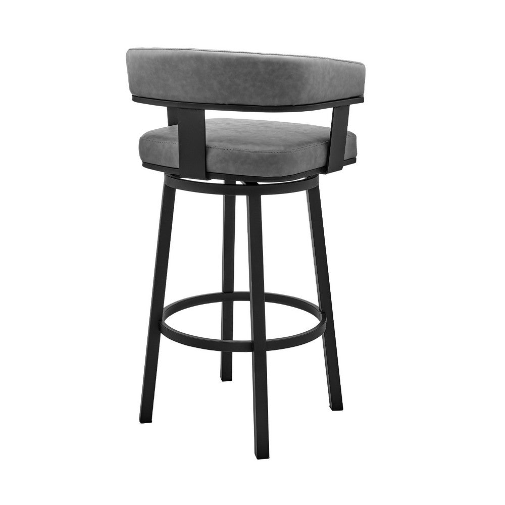 Swivel Counter Barstool with Curved Open Back and Metal Legs, Black and Gray - BM271148