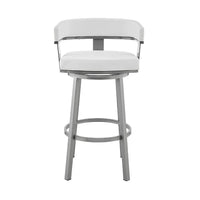 Swivel Barstool with Curved Open Back and Metal Legs, Silver and White - BM271151