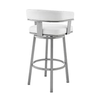 Swivel Barstool with Curved Open Back and Metal Legs, Silver and White - BM271151