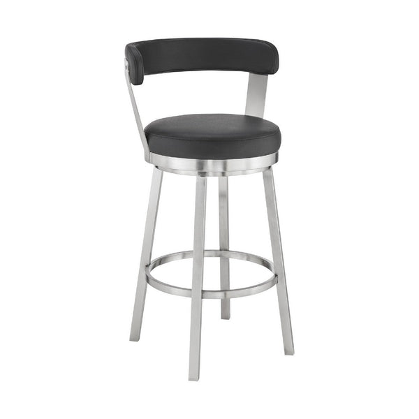 Swivel Counter Barstool with Curved Open Back and Metal Legs, Black and Silver - BM271156