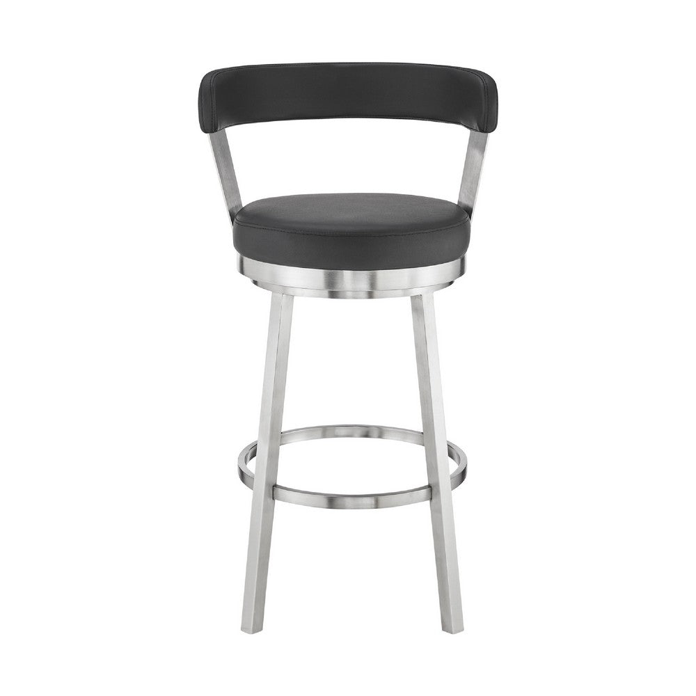 Swivel Counter Barstool with Curved Open Back and Metal Legs, Black and Silver - BM271156