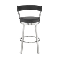 Swivel Counter Barstool with Curved Open Back and Metal Legs, Black and Silver - BM271156