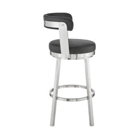 Swivel Counter Barstool with Curved Open Back and Metal Legs, Black and Silver - BM271156