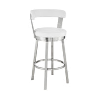 Swivel Counter Barstool with Curved Open Back and Metal Legs, White and Silver - BM271160