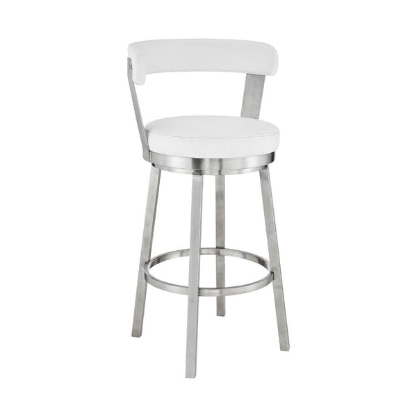 Swivel Counter Barstool with Curved Open Back and Metal Legs, White and Silver - BM271160