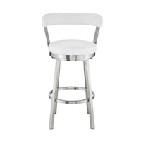 Swivel Counter Barstool with Curved Open Back and Metal Legs, White and Silver - BM271160