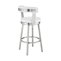 Swivel Counter Barstool with Curved Open Back and Metal Legs, White and Silver - BM271160