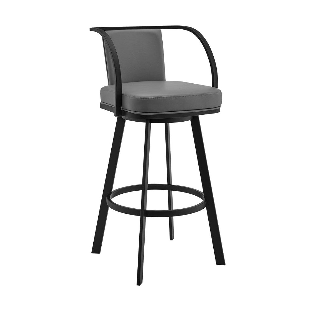 Metal Swivel Barstool with Open Curved Frame Arms, Gray and Black - BM271171