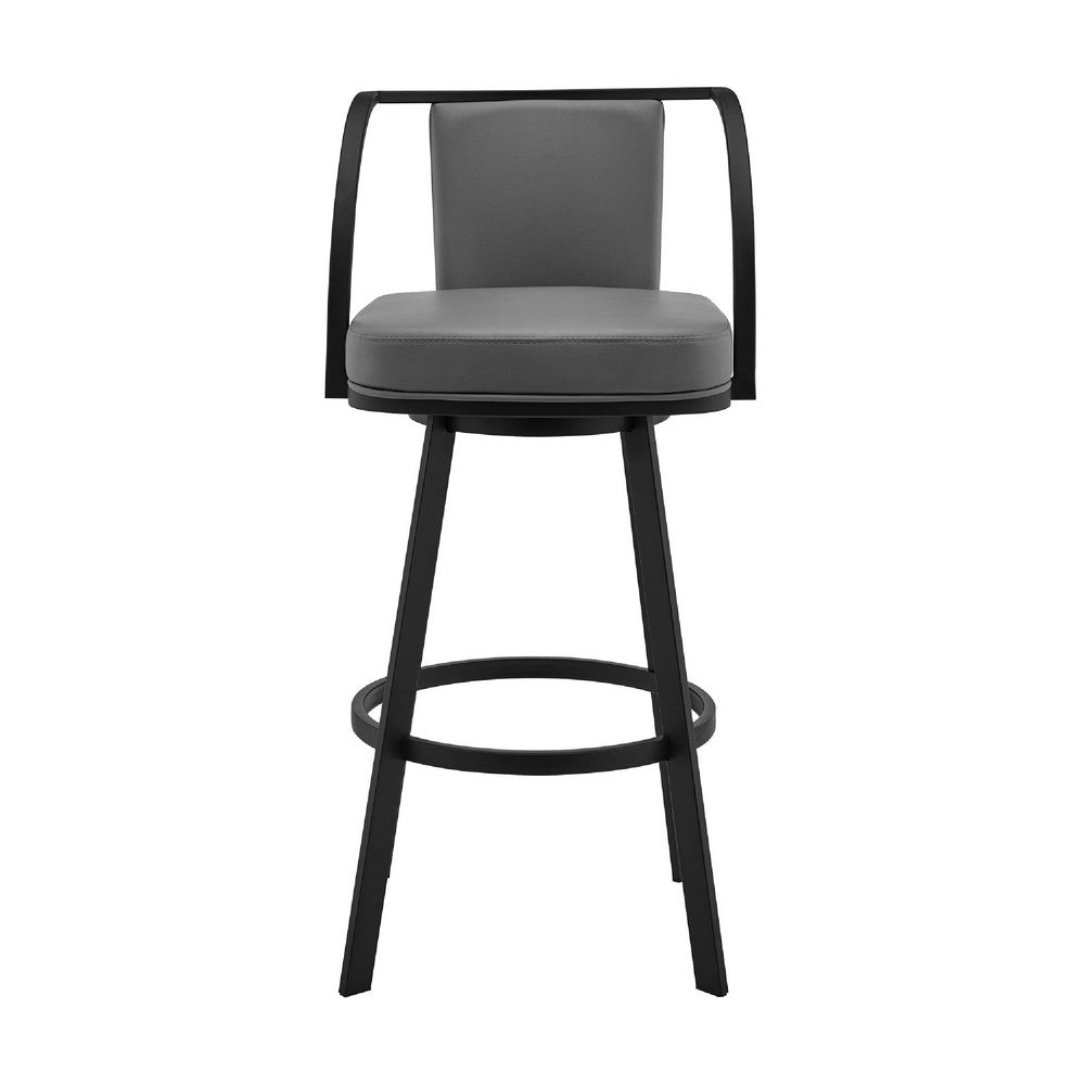 Metal Swivel Barstool with Open Curved Frame Arms, Gray and Black - BM271171