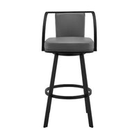 Metal Swivel Barstool with Open Curved Frame Arms, Gray and Black - BM271171