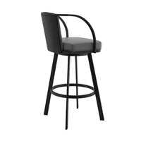 Metal Swivel Barstool with Open Curved Frame Arms, Gray and Black - BM271171