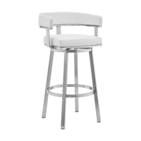 Swivel Barstool with Curved Open Back and Metal Legs, White and Silver - BM271176